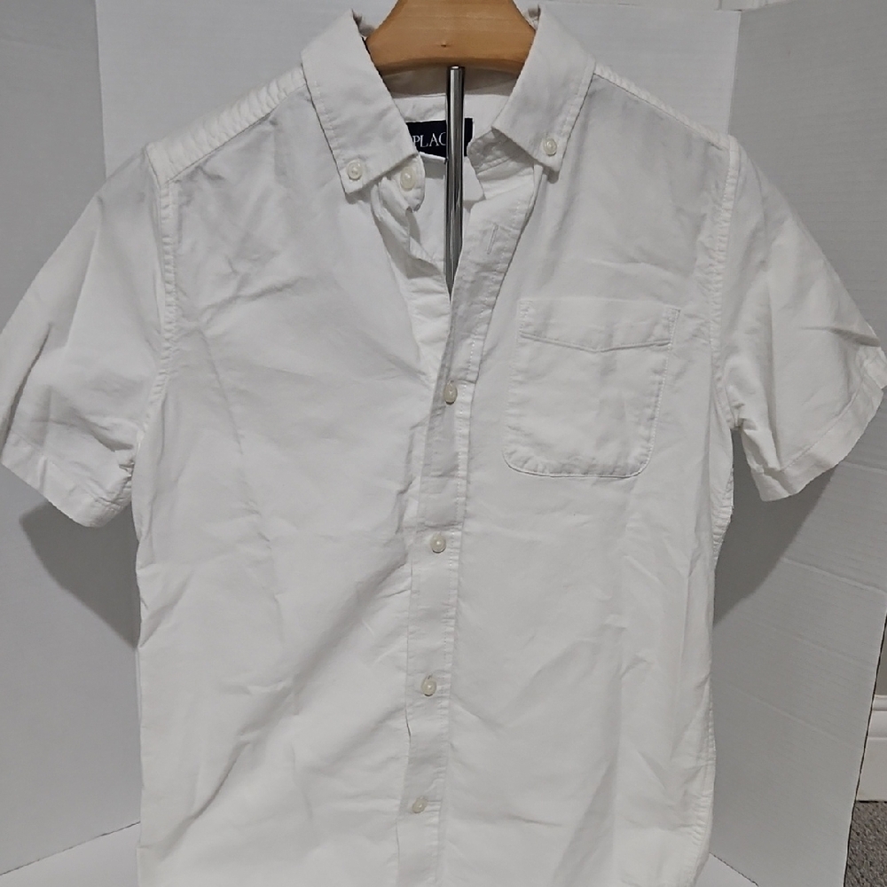 The Children's Place White Casual Button Down Shirt Size L 10/12